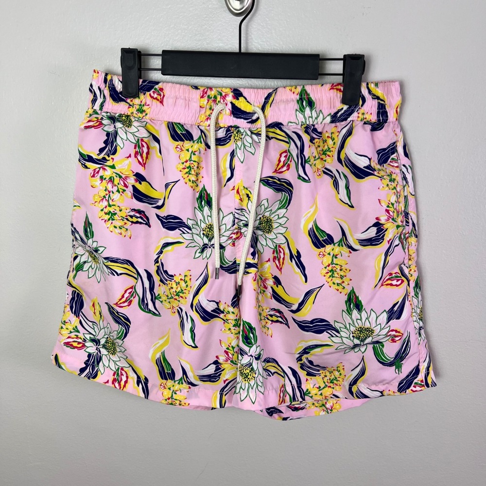 Polo Ralph Lauren Swim Trunks Medium Pink Tropical Floral Beach Retro Aesthetic